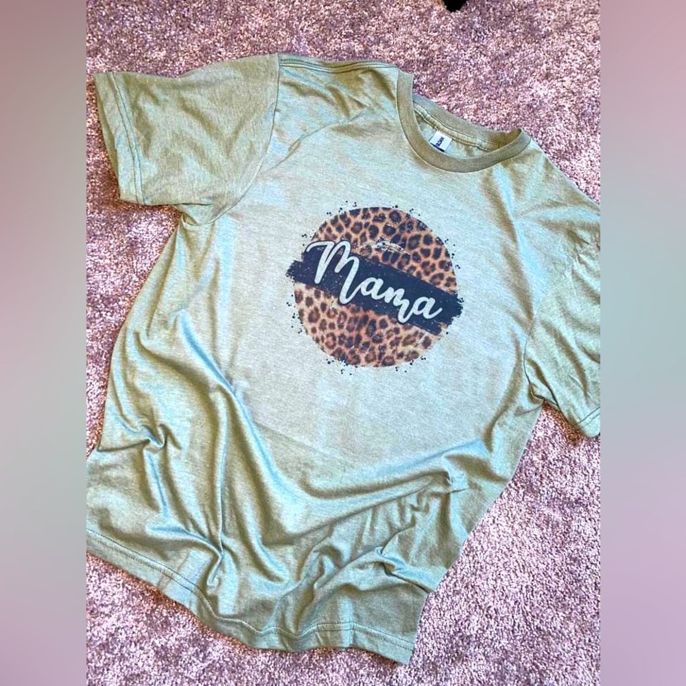 Mama Leopard Military Green Gildan Shirt